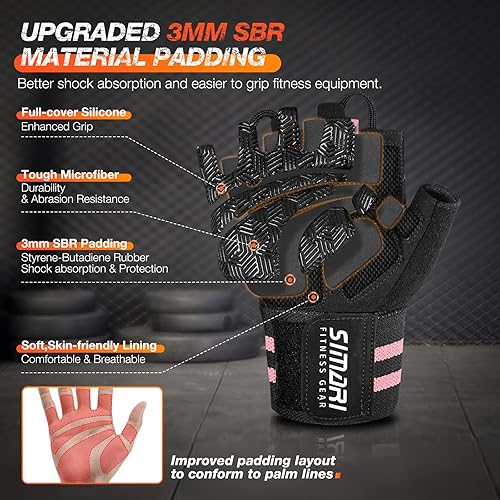 Vista 2 de SIMARI Guantes de gimnasio de entrenamiento para hombres y mujeres, guantes de levantamiento de pesas con soporte para muñeca, agarre de almohadilla
