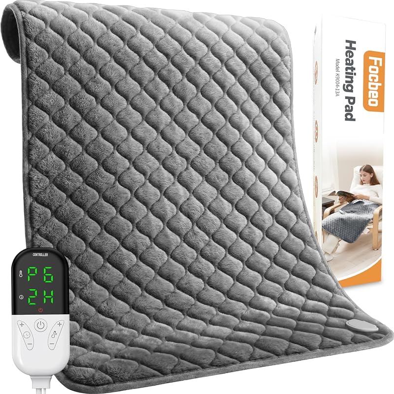 Almohadilla térmica tamaño King para espalda Almohadilla térmica extra grande de 32 "x 24" | Elegible para FSA/HSA Almohadilla térmica eléctrica para dolor de espalda y calambres menstruales 6 ajustes de temperatura/apagado automático Lavable a máquina Gris