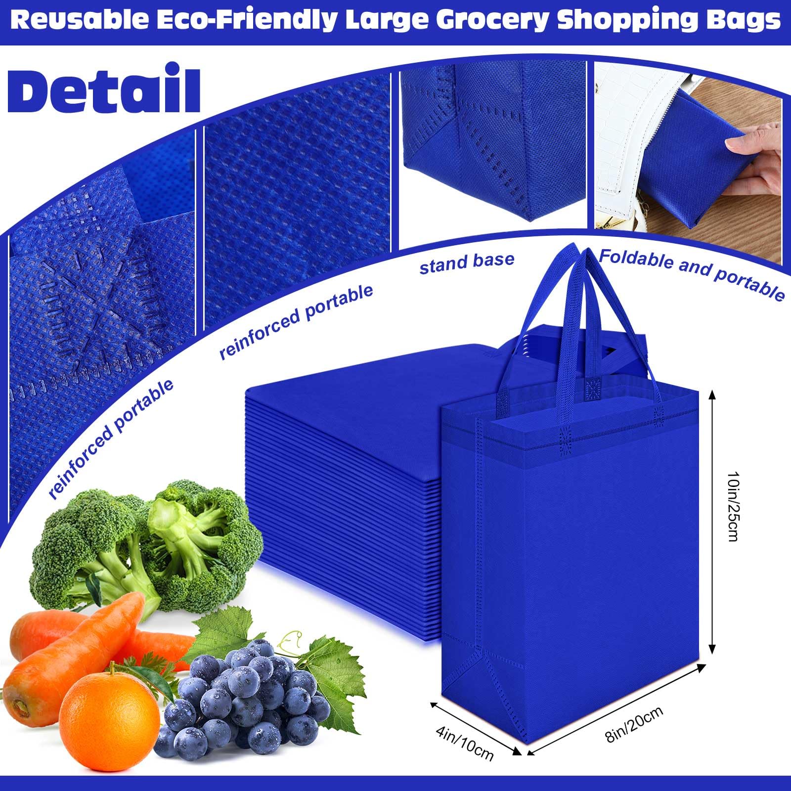 Windyun 200 Pcs Reusable Tote Bag Bulk 8 x 4 x 10 Inch Non Woven Shopping Bag with Handle Reusable Grocery Gift Tote (Blue)