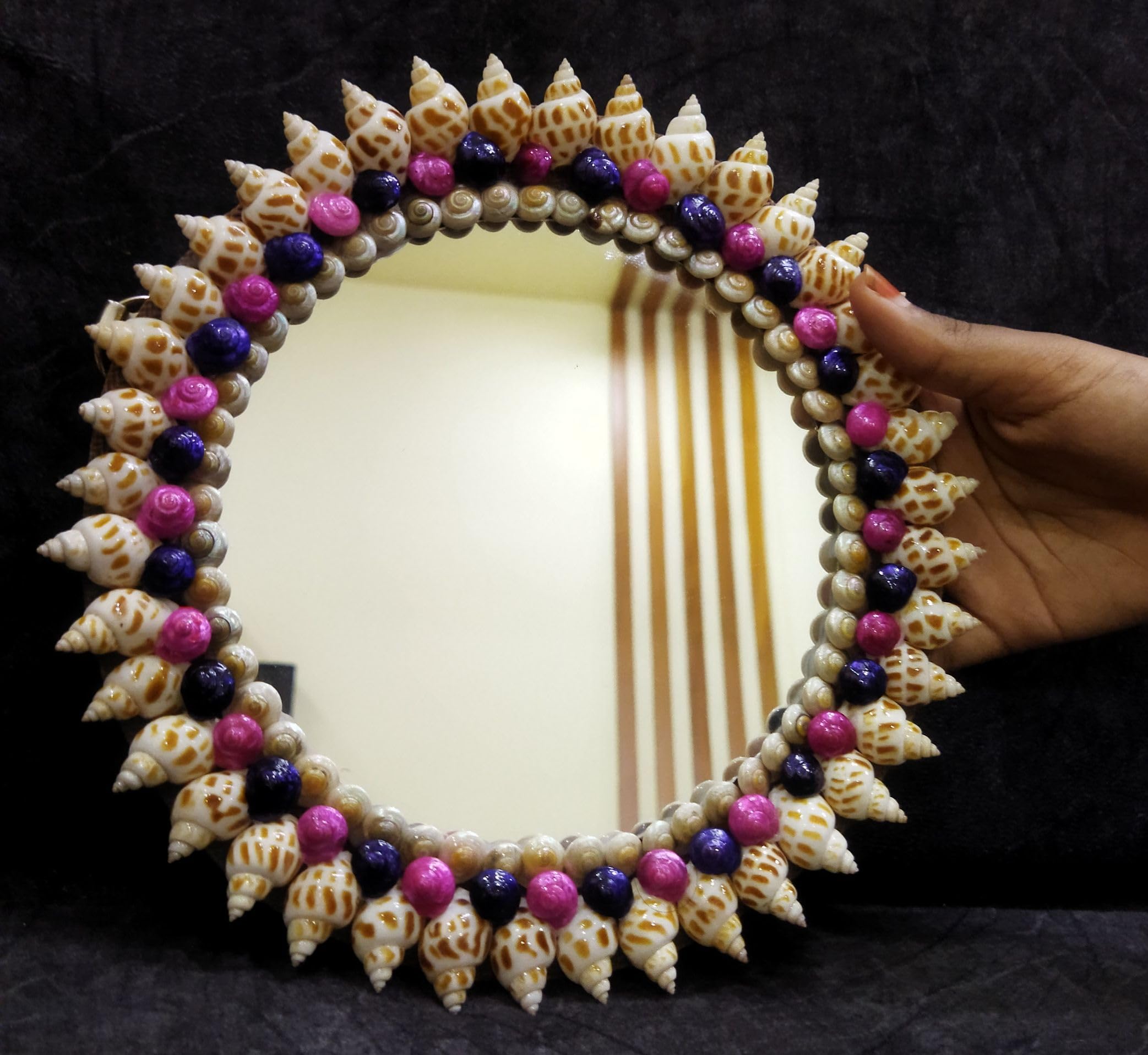 ZENRISE Shell Decorative Designer Round Wall Hanging Mirror, Beige, Small 8 inches-image-9