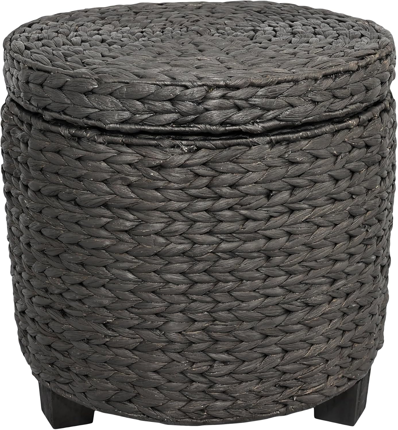 happimess SSL1002C Addie 17.72" Modern Coastal Handwoven Water Hyacinth Storage Ottoman with Lid, Foot Rest for Living Room, Bedroom, Entryway, Foyer, Black