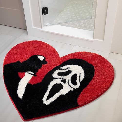 Alfombras de baño negras y rojas antideslizantes, decoración del hogar de Navidad, 28 x 33 pulgadas, divertidas alfombras de baño de calavera,