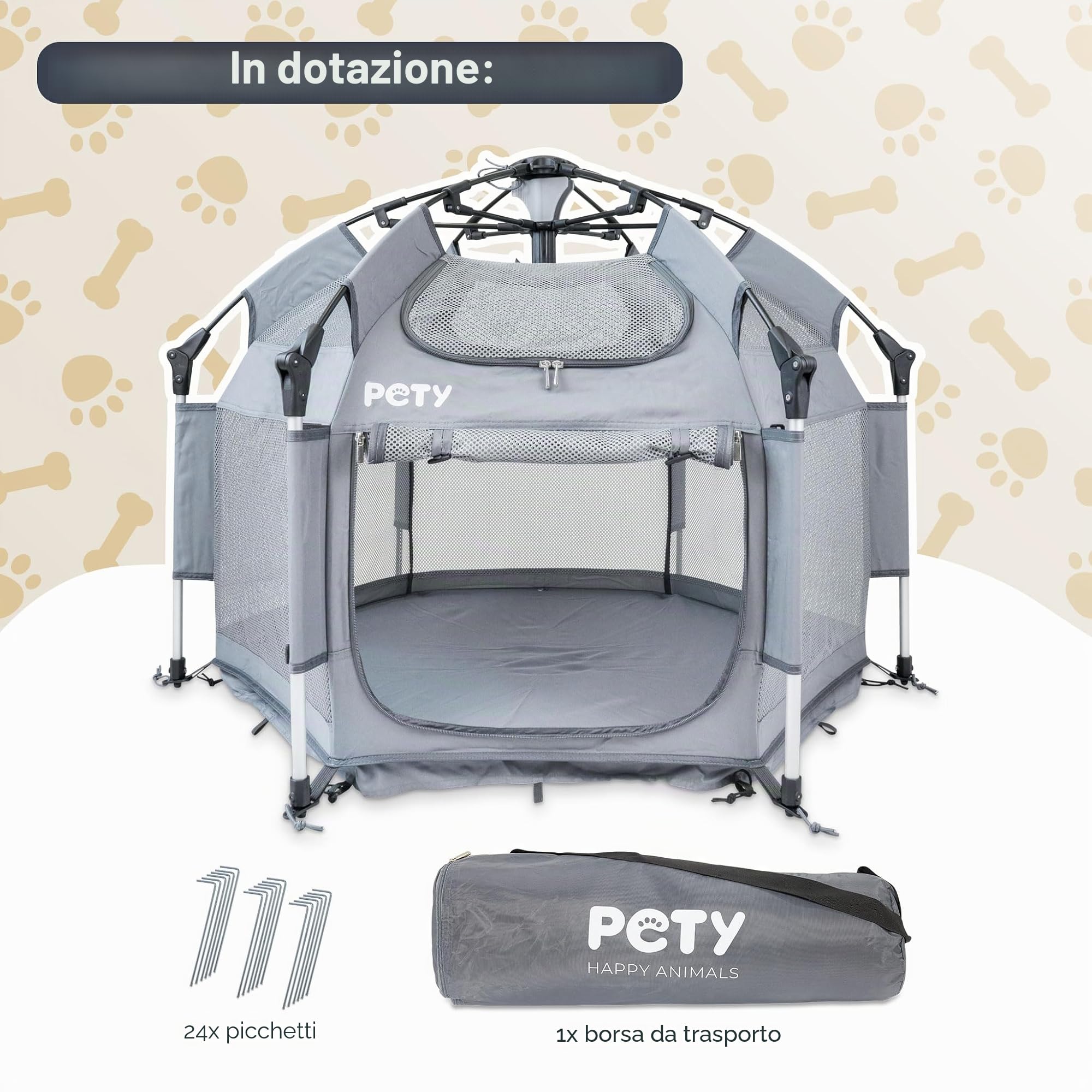 PETY Box per cani – 110 x 80 cm tenda mobile per cani con borsa per il trasporto e picchetti – All'aperto e al coperto – Cani accessori da viaggio per il campeggio – Antracite