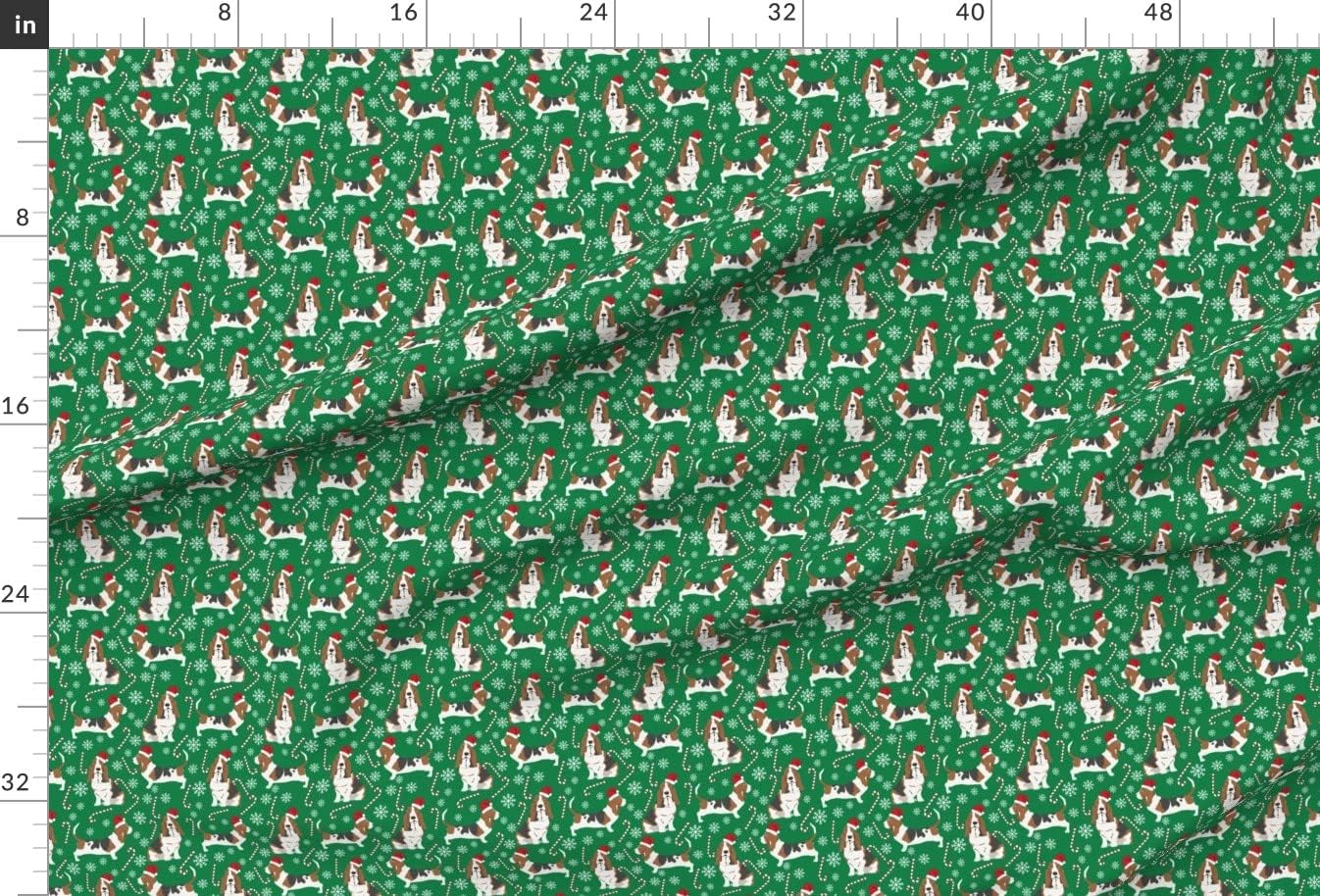 Spoonflower Fabric - Basset Hound Candy Canes Winter Snowflakes Dogs Green Christmas Puppy Printed on Upholstery Velvet Fabric Fat Quarter - Upholstery Home Decor Bottomweight Apparel