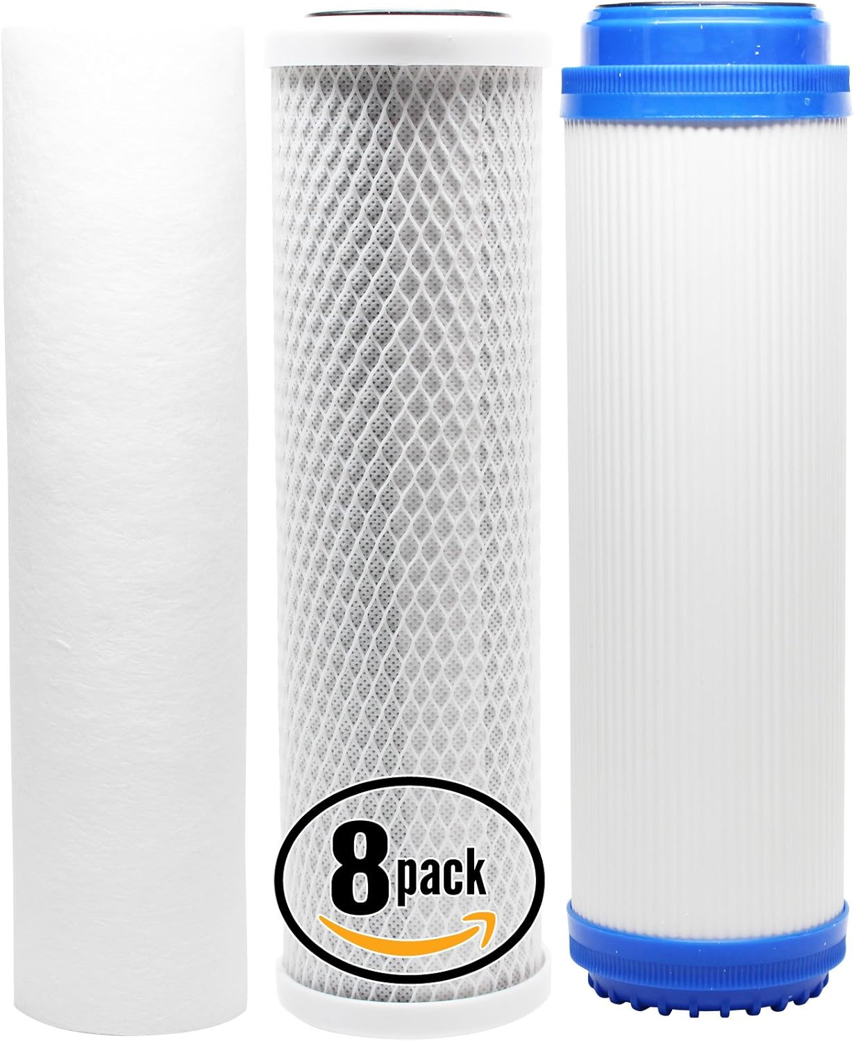 8-Pack Replacement Filter Kit Compatible with Aquasafe Aquarium II RO System - Includes Carbon Block Filter, PP Sediment Filter & GAC Filter - Denali Pure Brand