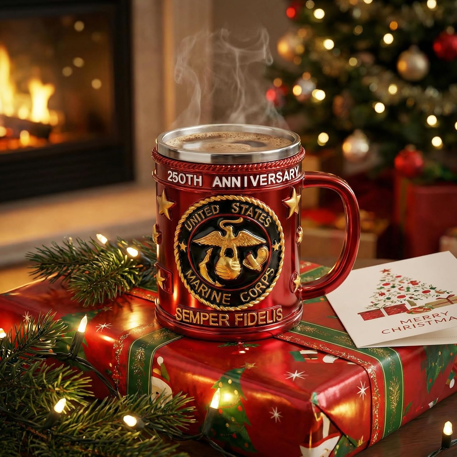 Metal Heavy Marine Corps Coffee Mug, USMC Anniversary 15oz Mug, Stainless Steel Army Mug, Veteran Gift & Military Collectible