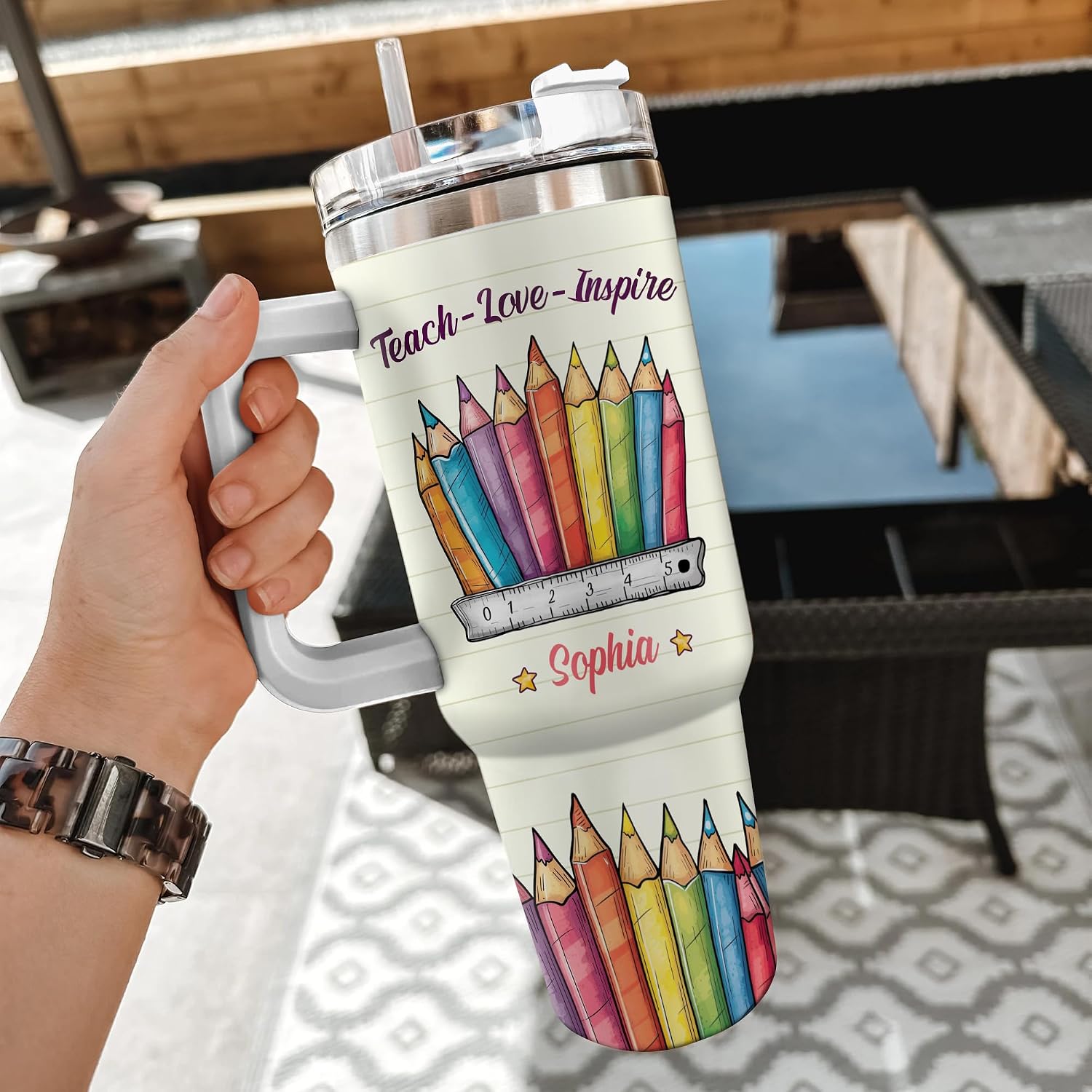 Hyturtle Personalized Best Teacher Tumbler - Teacher Appreciation & Back To School Gift - Custom Name Stainless Steel Travel Coffee Cup 40oz With Lid