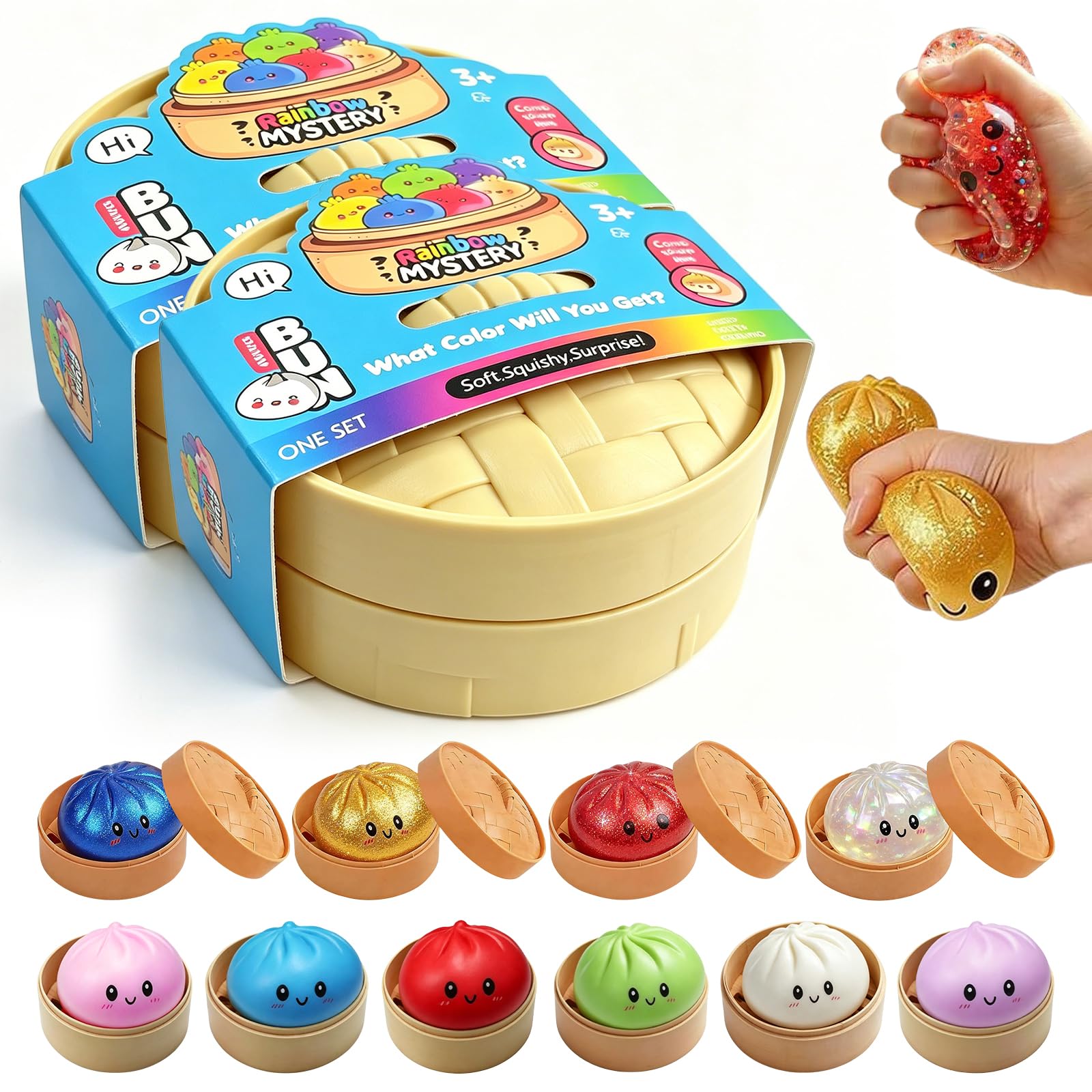Random Dumpling Squishys Mystery Boxs - 10 Colors Random Mystery Dumplings Squishies Glitter Dumplings Stress Balls for Classroom Prizes Birthday Gifts Party Favors (Random-2Pcs) — image 1
