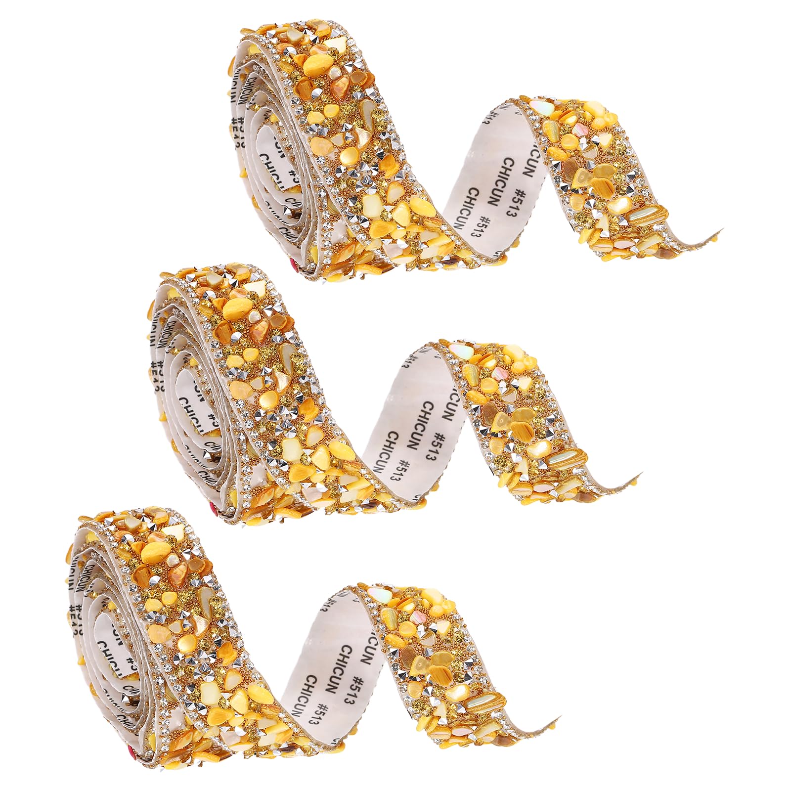 sourcing map 3 Rolls 1 Yard x 0.79" Crystal Rhinestone Ribbon, Self Adhesive Resin Crystal Trim Ribbon Strips, Sparkling Gemstone Trims for DIY Crafts, Clothes, Party Decoration, Yellow