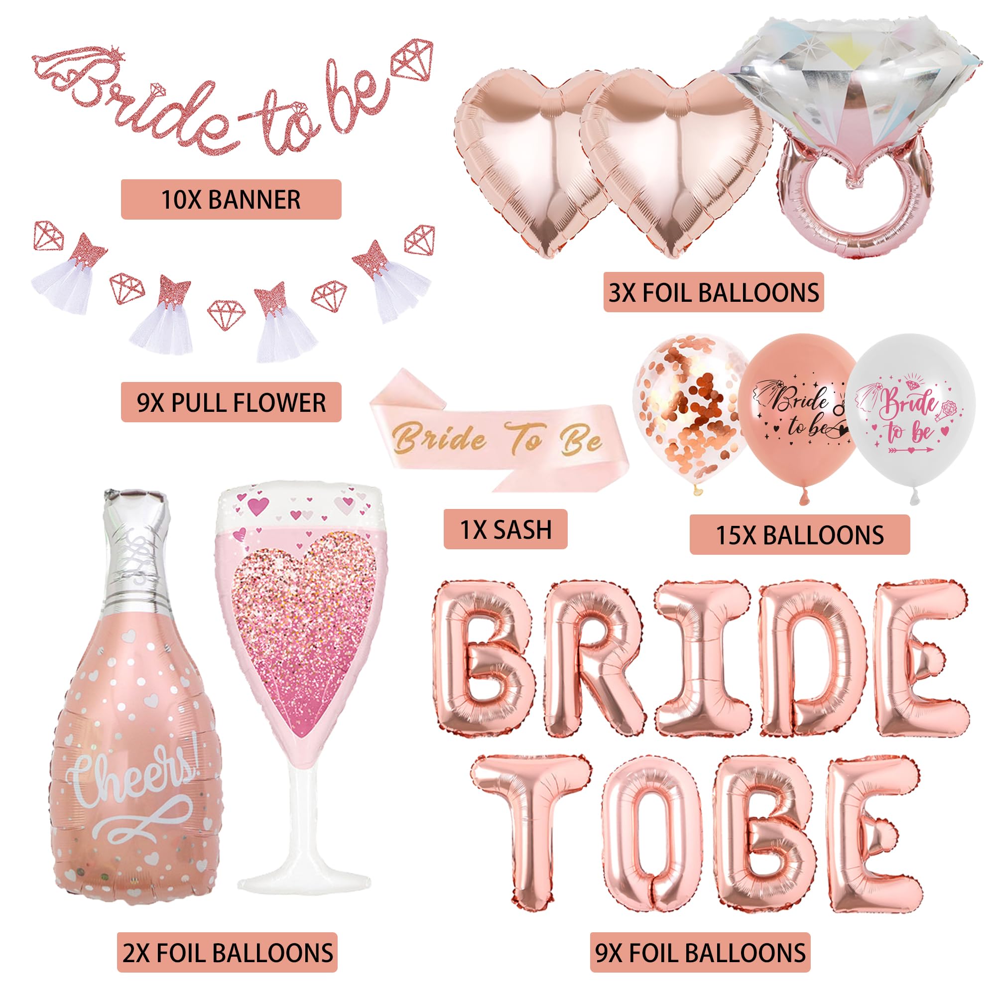 Hen Party Balloons Decorations Set, 49 Pieces Wedding Decoration Rose Gold Bride to Be Banner Sash - Image 2