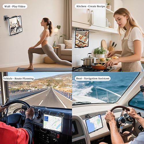 Miniatura 5 de PLDHPRO Soporte de pared para tablet con base de taladro, soporte ajustable para iPad montado en la pared, compatible con teléfonos y tabletas de