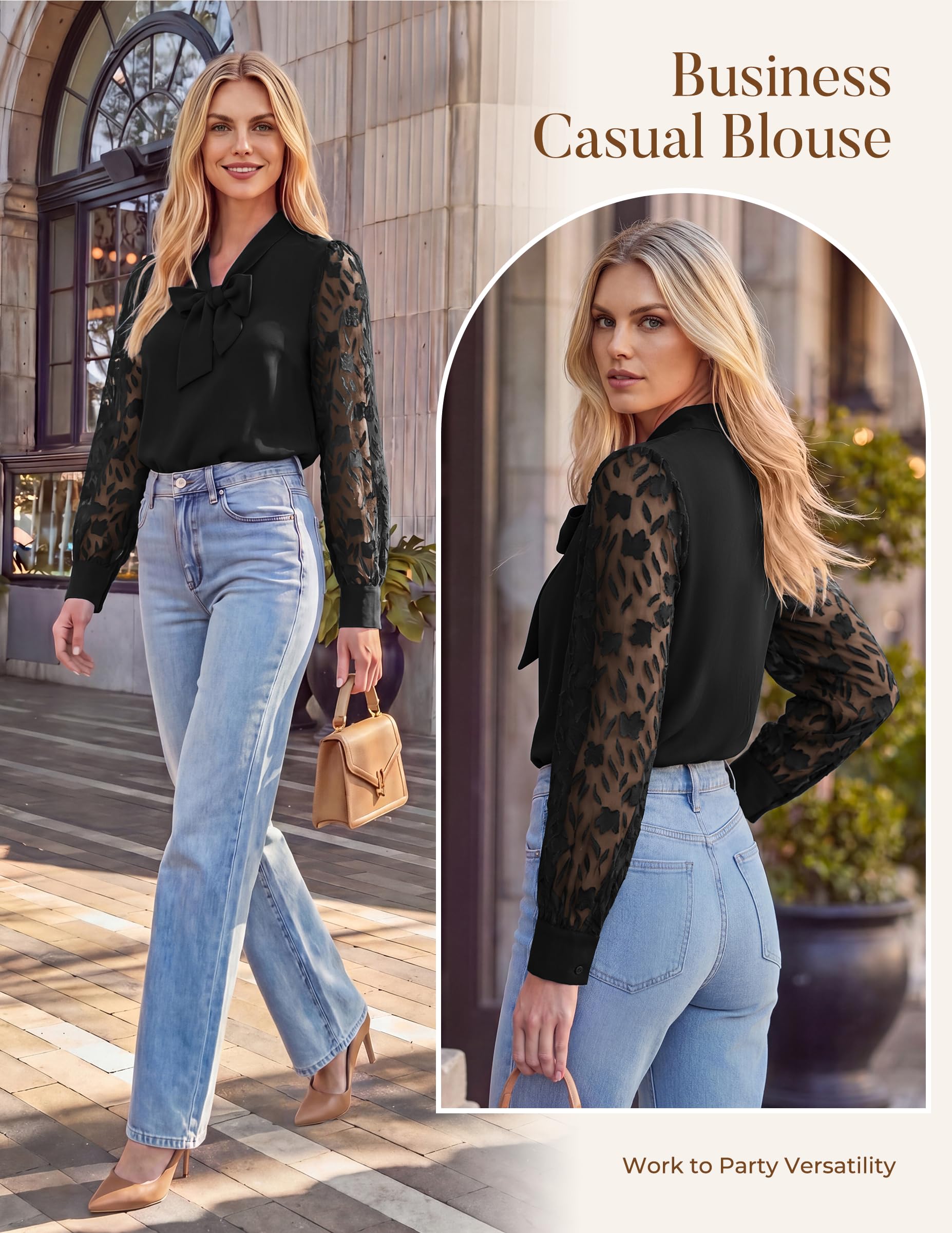 Kate Kasin Camicetta da donna a maniche lunghe top camicia da lavoro semi-trasparente