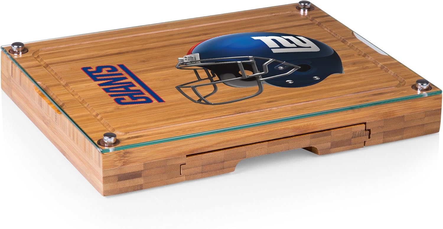 PICNIC TIME NFL Concerto Glass Top Cheese Board and Knife Set - Charcuterie Board Set - Glass Top Cutting Board, (Bamboo)