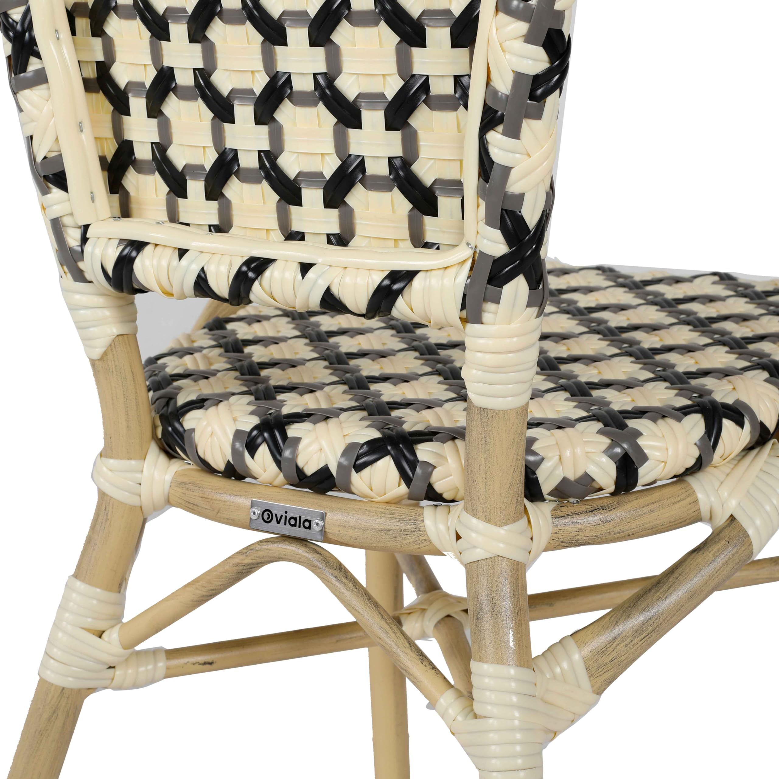 Oviala Fauteuil de terrasse bistrot Parisien en Aluminium et rotin Noir