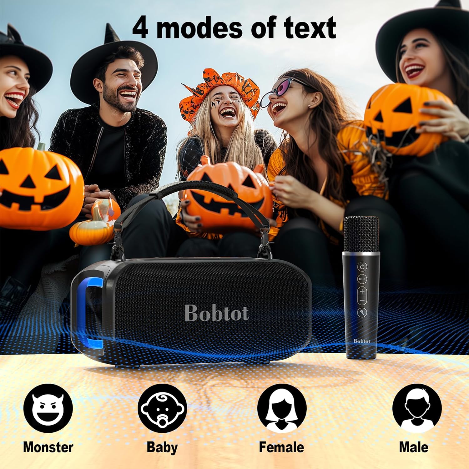 Bobtot Portable Bluetooth Speaker with Wireless Microphone, Outdoor Speaker IPX5 Waterproof Speaker with Handle Stereo Loud Sound, Home & Outdoor Party (with 1 Mic)