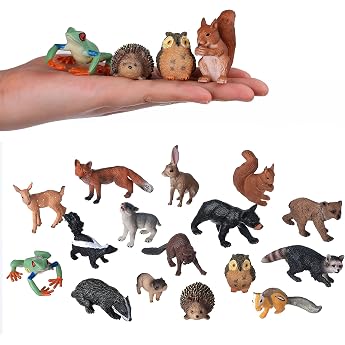 JOKFEICE Small Animal Figures for Children, Pack of 16 Realistic Forest Animals, Baby Figures, Forest Animals, Educational To