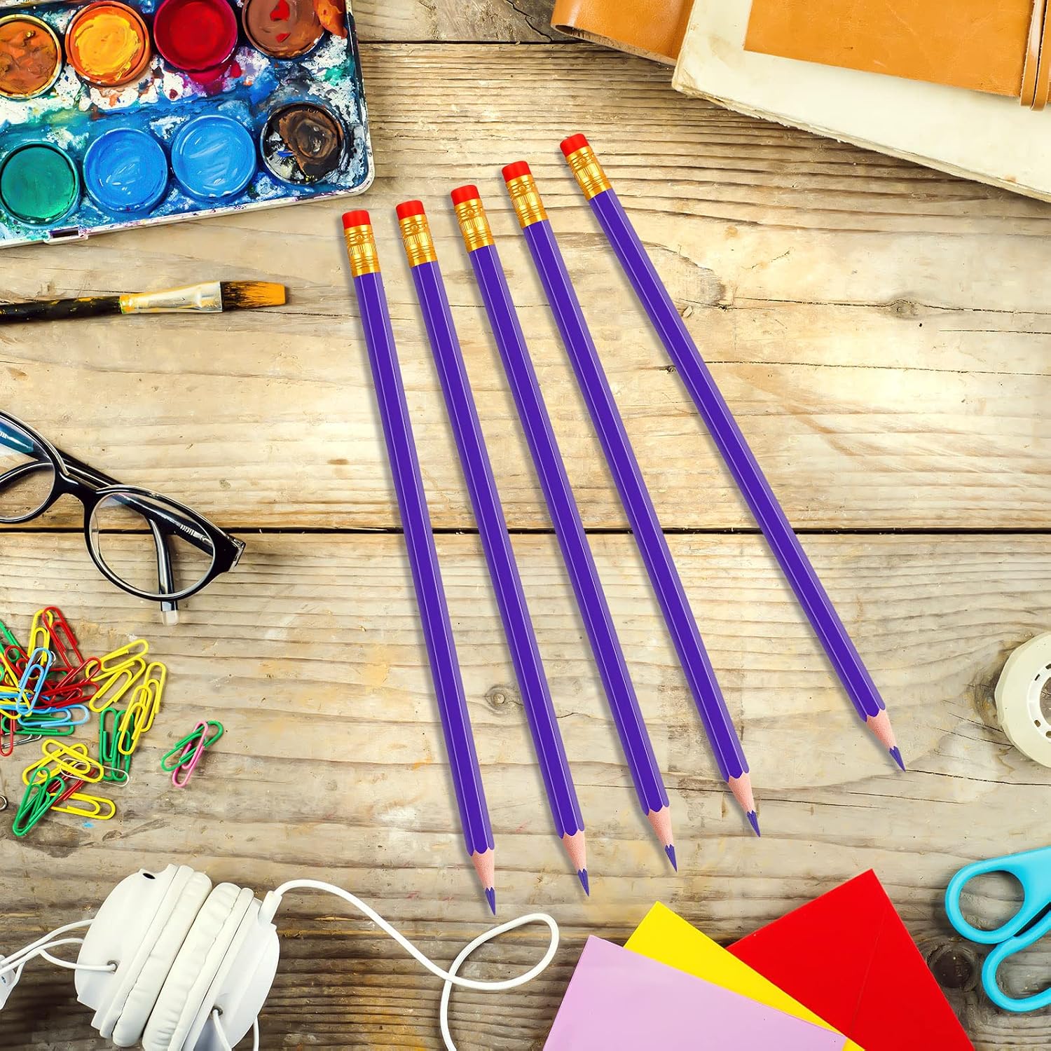 Zhanmai 24 Pieces Checking Erasable Pencils Pencils Pre-Sharpened #2 HB with Erasable Tops for Checking Map Coloring Tests Grading (Purple)