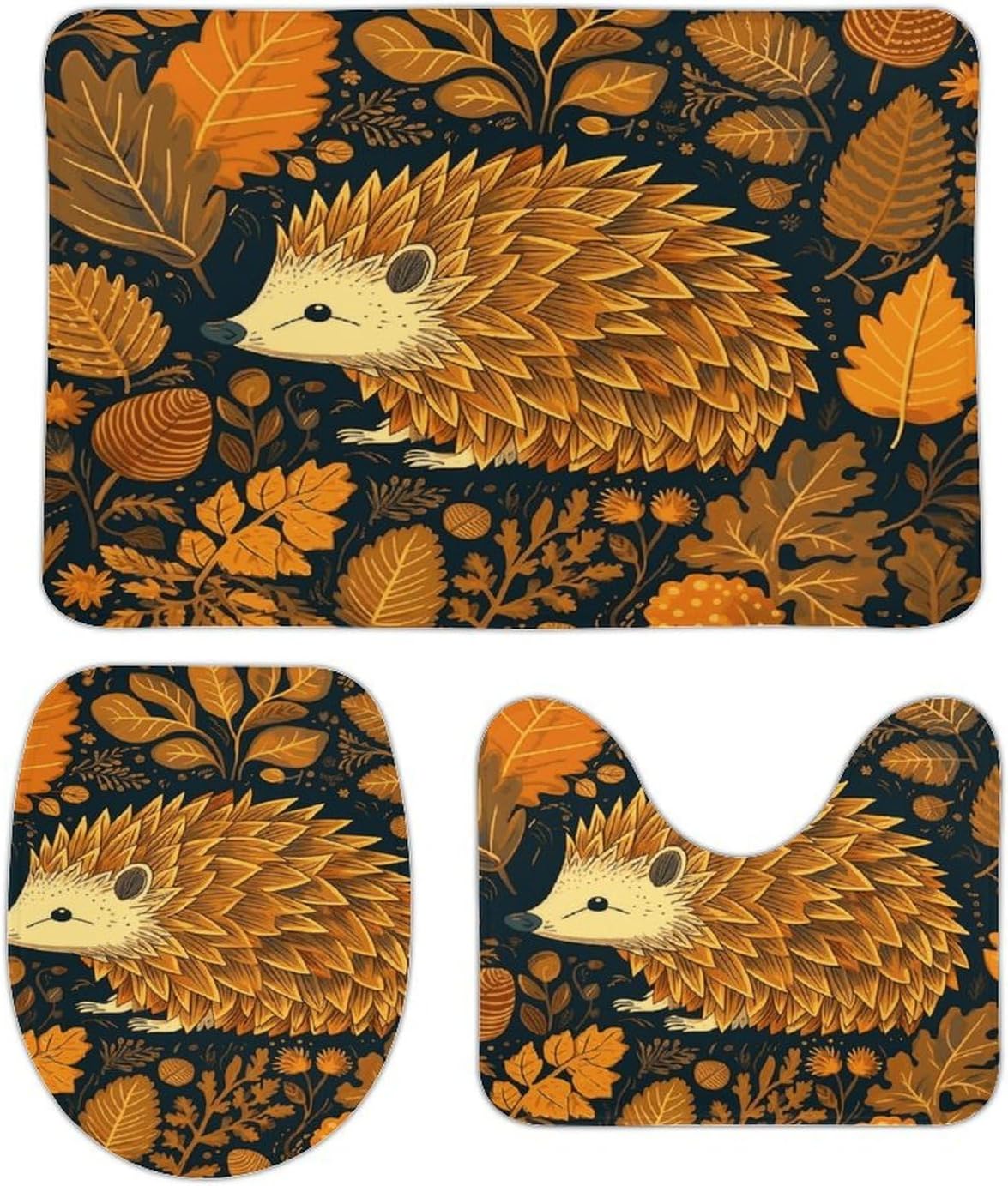 Cute Hedgehog Bathroom Rugs Sets 3 Piece Floor Mats | Bath Mats with Toilet Lid Cover Non Slip Washable Floor Carpet for Bathroom Bedroom Kitchen