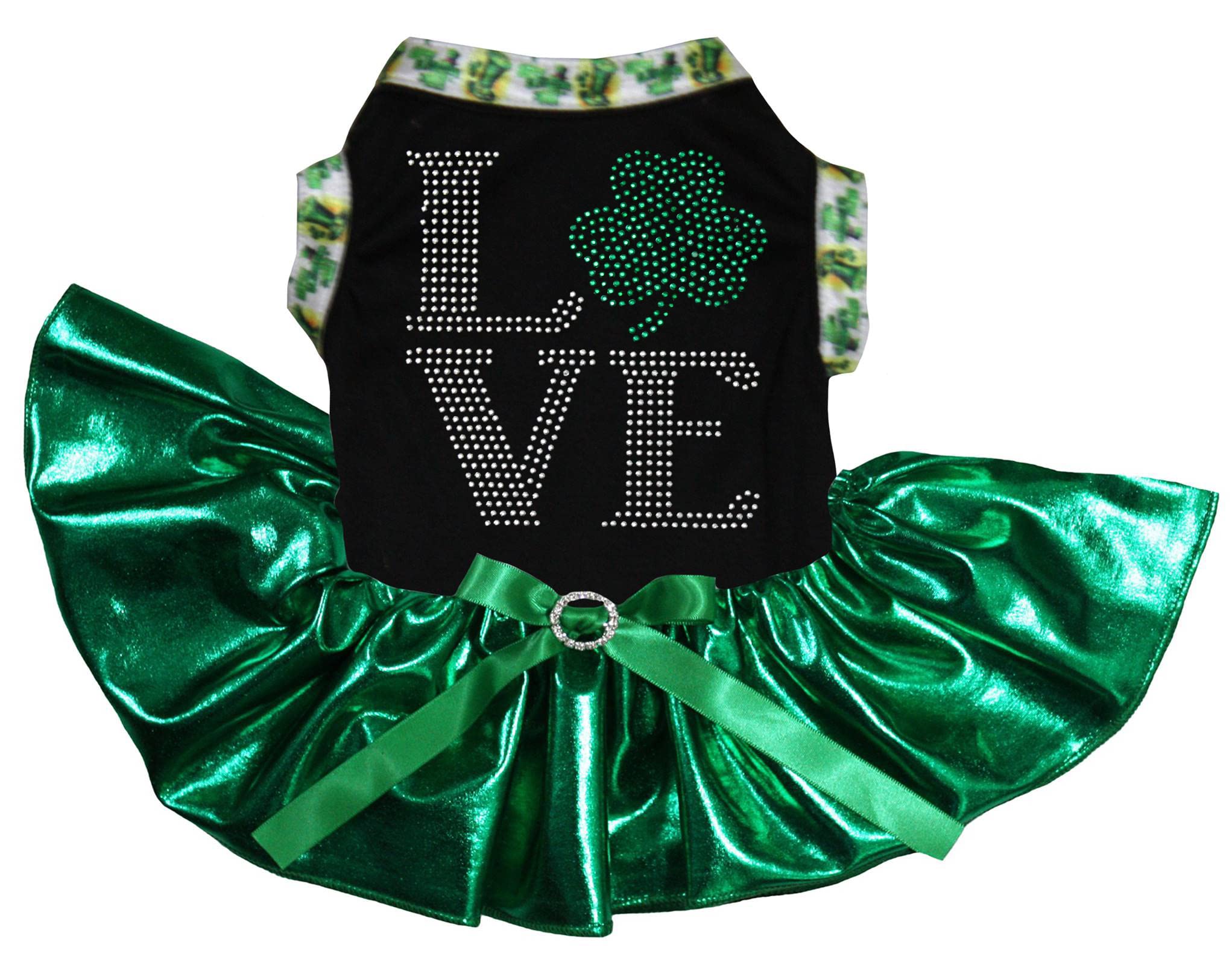 Robe pour chien avec motif trèfle vêtement de luxe strass noir vert Sexyher XS