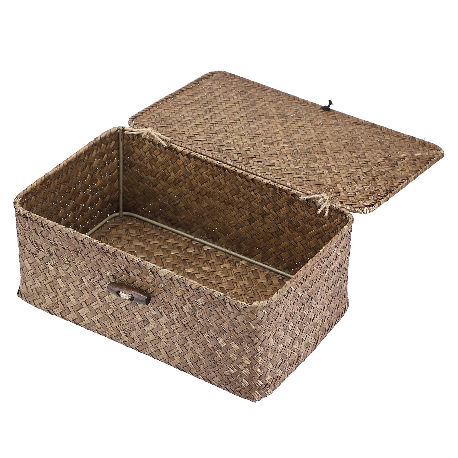 Organisateur de table osier panier de rangement avec couvercle rectangulaire