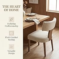 Vista 6 de HNY Juego de 6 sillas de comedor de estilo de mediados de siglo, con tapizado en tela de lino de estilo granja, respaldo curvo, para cocina