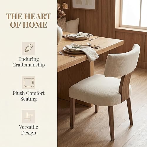 Miniatura 6 de HNY Juego de 6 sillas de comedor de estilo de mediados de siglo, con tapizado en tela de lino de estilo granja, respaldo curvo, para cocina, con