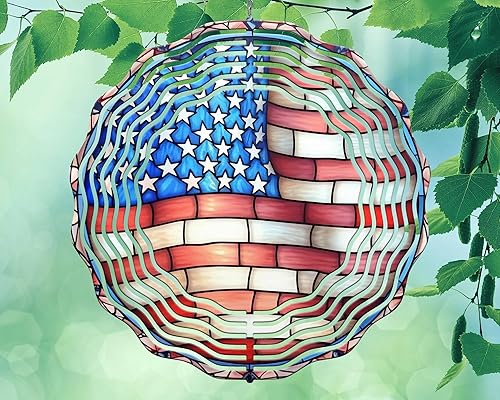 10 pulgadas ondeando la bandera estadounidense de Estados Unidos con aspecto de vitral, hilandero de viento, decoración de patio, arte de jardín