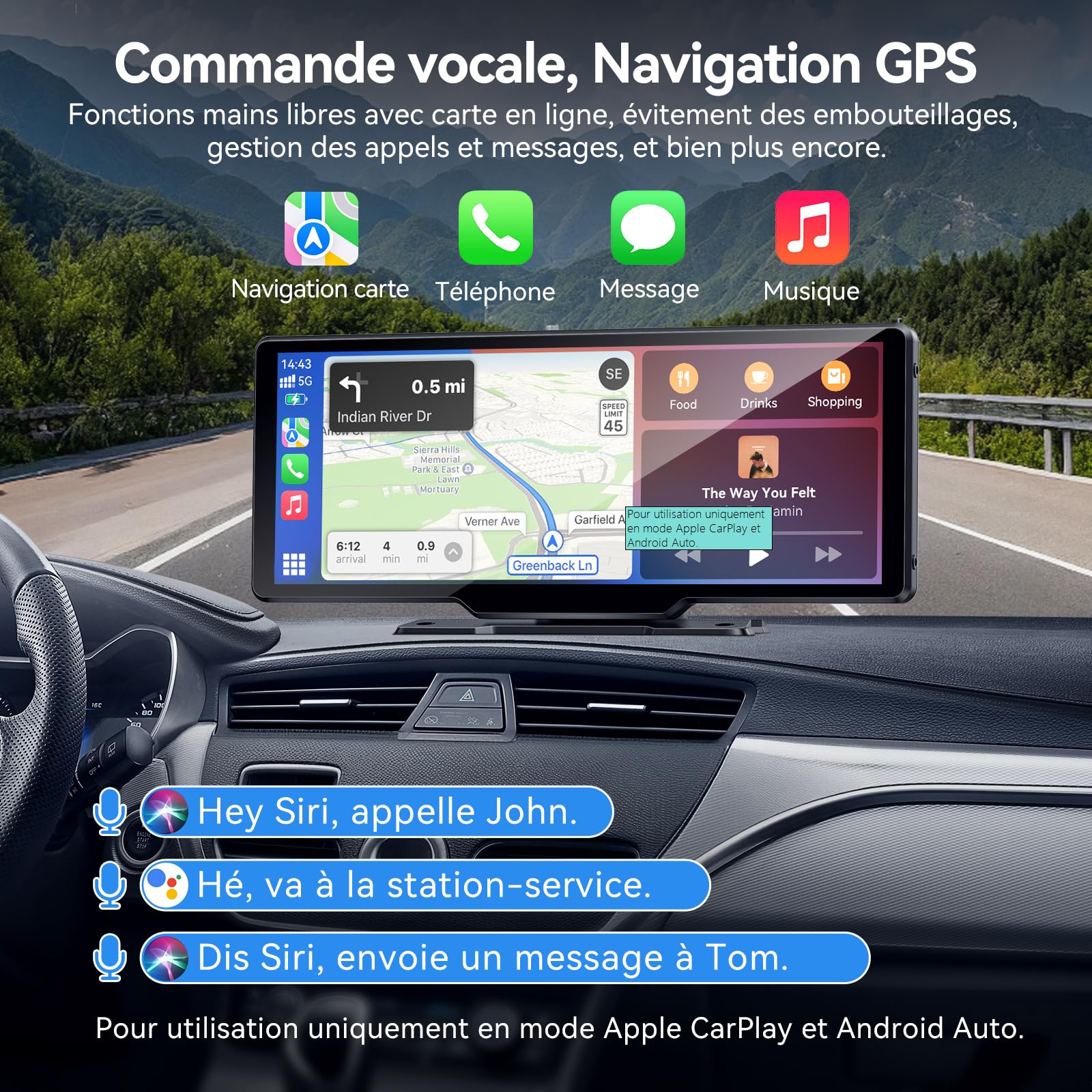 Écran Carplay Voiture de 10,26 pour A-pple Carplay & Android Auto Voiture avec 1080P Caméra de Recul, Mises à Jour OTA, Airplay, Bluetooth, Navigation GPS, FM, AUX, Assistant Vocal Google/Siri