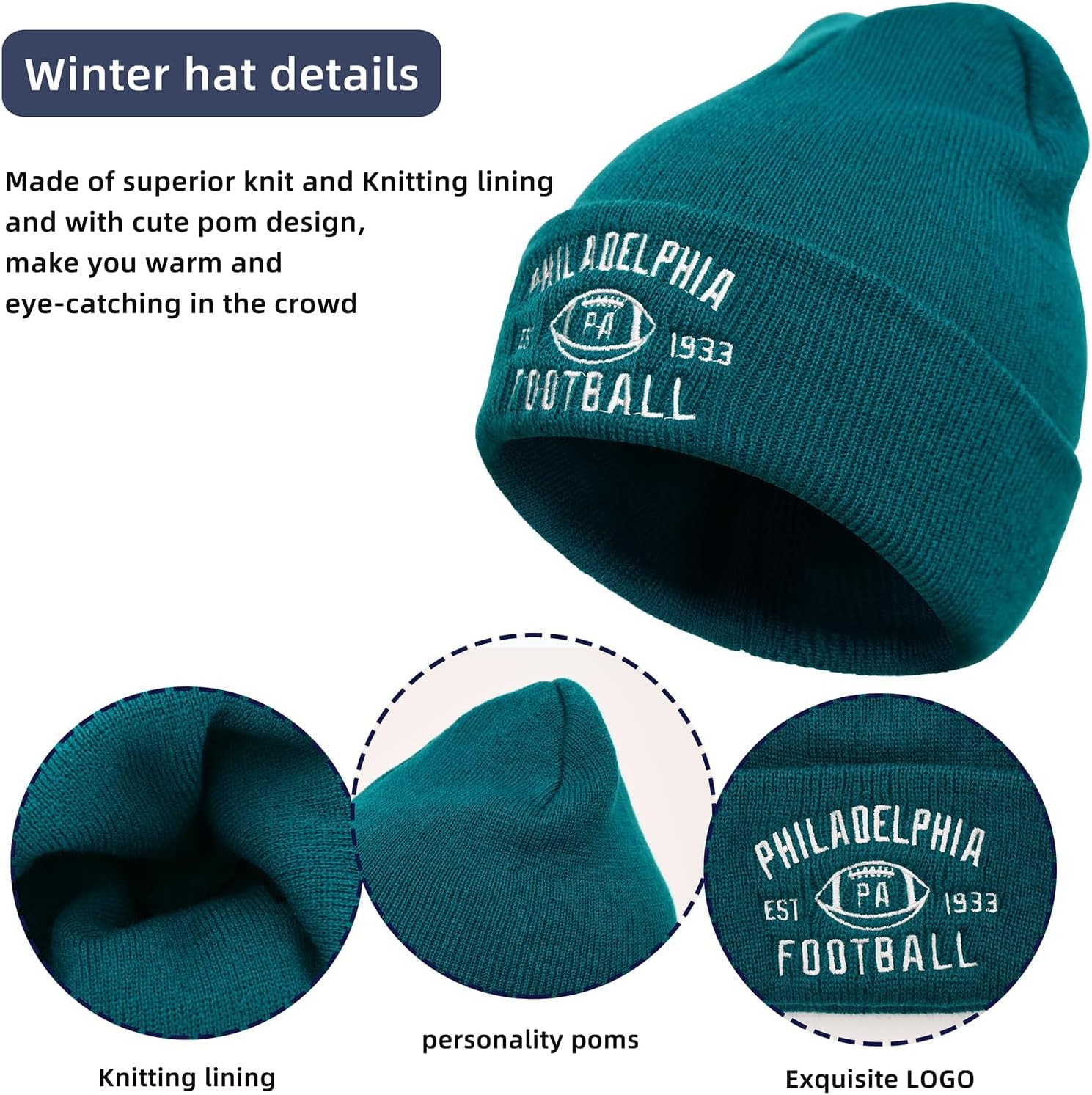 Vintage Classic Skull Cap Embroidery Beanie Fasion Hat Cuffed Winter Hat Knit Comes with Warm Gloves Gifts for Men Women Fans - Image 2