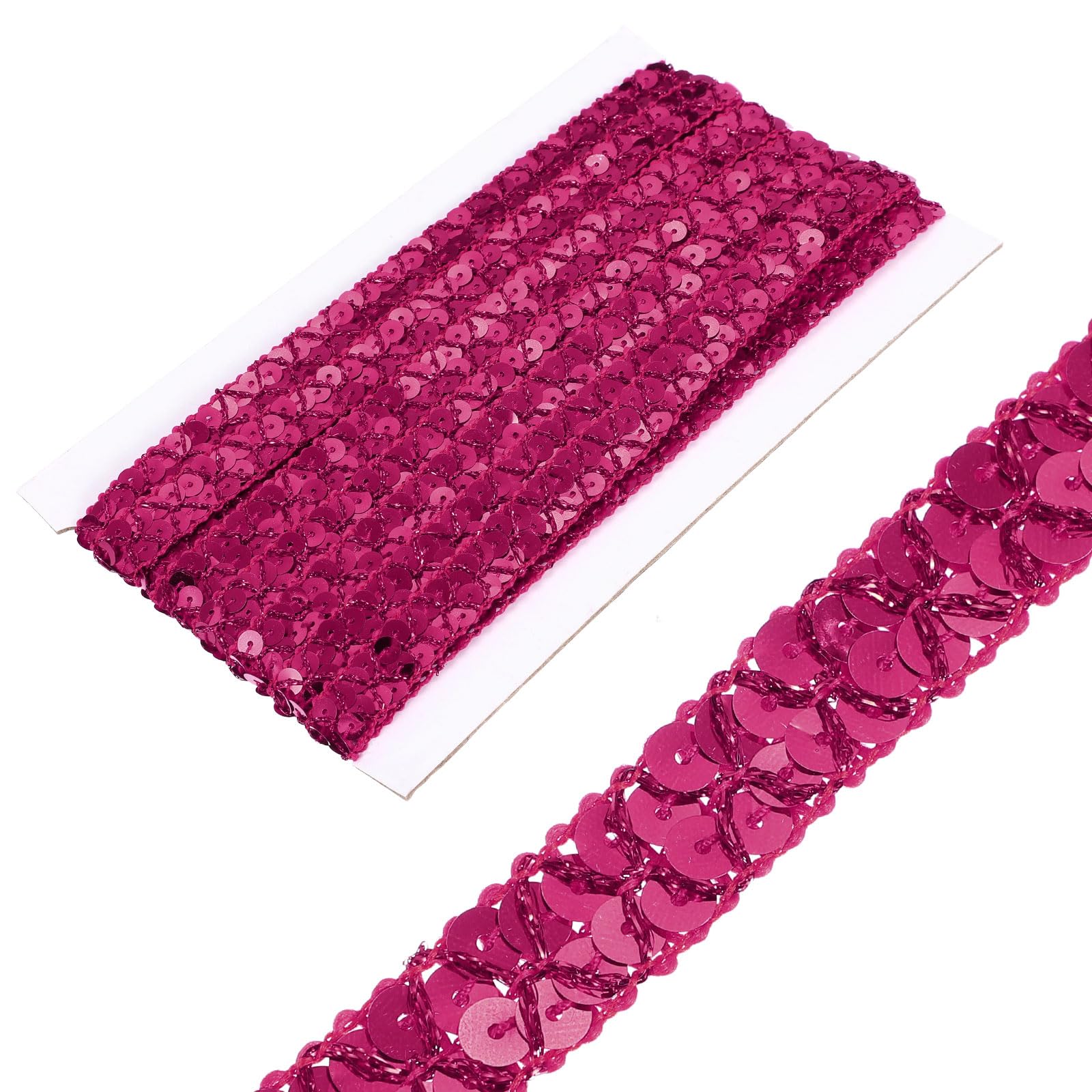 sourcing map 1.5cm x 6m Sequins Trim Flat Sequin Paillette Ribbon Strip Braid for Crafts, Embellishments, DIY Sewing Costume Rose Red — image 1