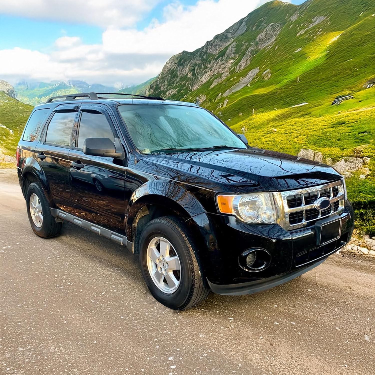 FREEMOTOR802 Tape-on Window Deflectors Fits 2001-2012 Ford Escape & 2008-2011 Mazda Tribute & 2005-2011 Mercury Mariner, Rain Guards Side Window Visors Wind Deflectors Smoke Tinted Acrylic 4 Pieces