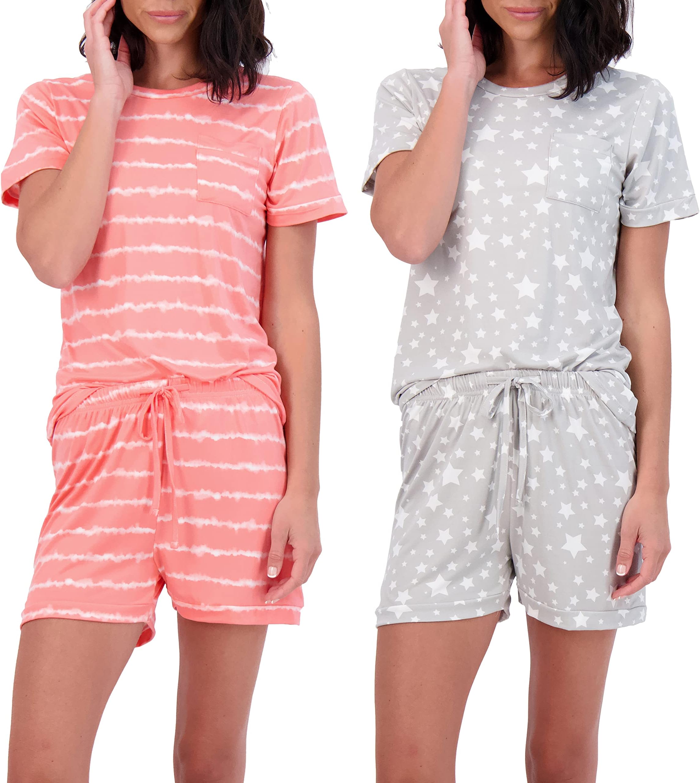 Real Essentials4 Piece: Women’s Short Sleeve Top with Shorts Pajama Set – Ultra-Soft Lounge & Sleepwear (Available In Plus)