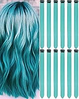 Vista 11 de 12 extensiones de cabello negro con clip, extensiones de cabello de color de 22 pulgadas, extensiones de cabello sintético largo y lacio para mujer