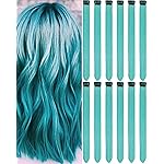 Olldag 12 PCS Teal Blue Hair Extensions Clip in, 22 Inch Colored Party Synthetic Neon Highlights Extensions, Rainbow Hair Accessories for Girls Women Kids Hair Pieces (Teal Blue)