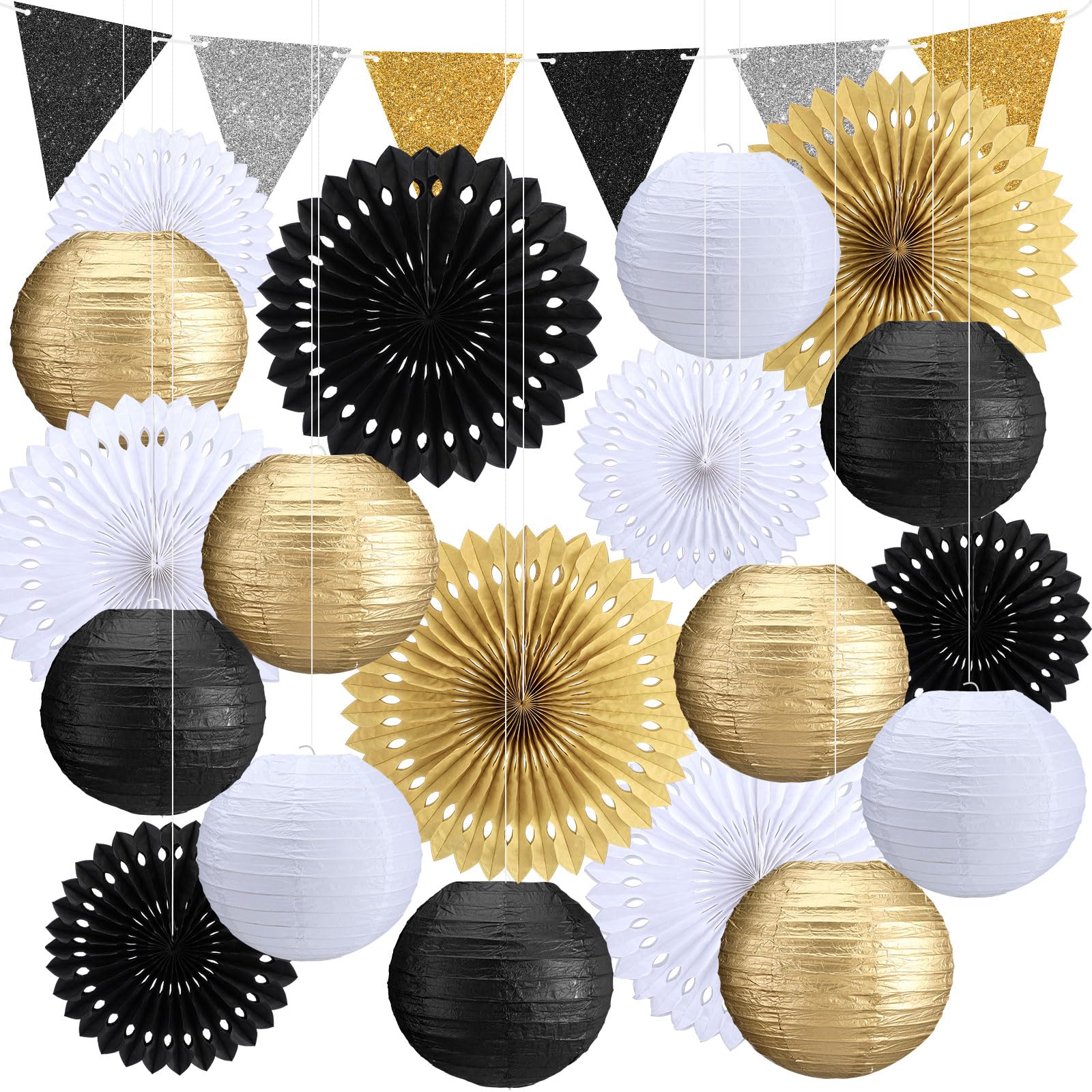 Snapklik.com : 19 Pcs Black And Gold Party Decorations Black White And
