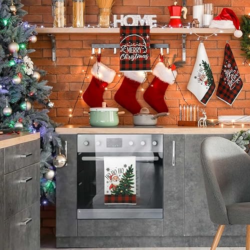 Miniatura 6 de Preboun 6 toallas de cocina de Navidad a cuadros de búfalo, toallas de mano de invierno, paños de cocina de granja, regalos de inauguración de la
