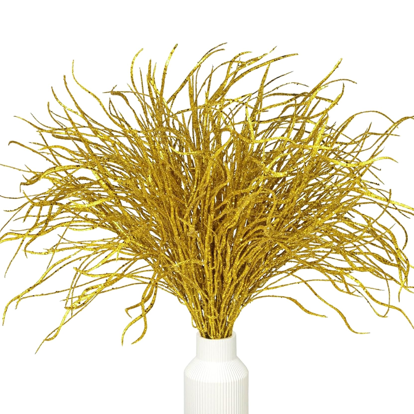 Ngbbby Golden 10Pcs Curly Willow Branches - Gold Artificial Christmas Picks And Sprays, 16.9 Inch Twig Stems Vase Fillers For Home, Party