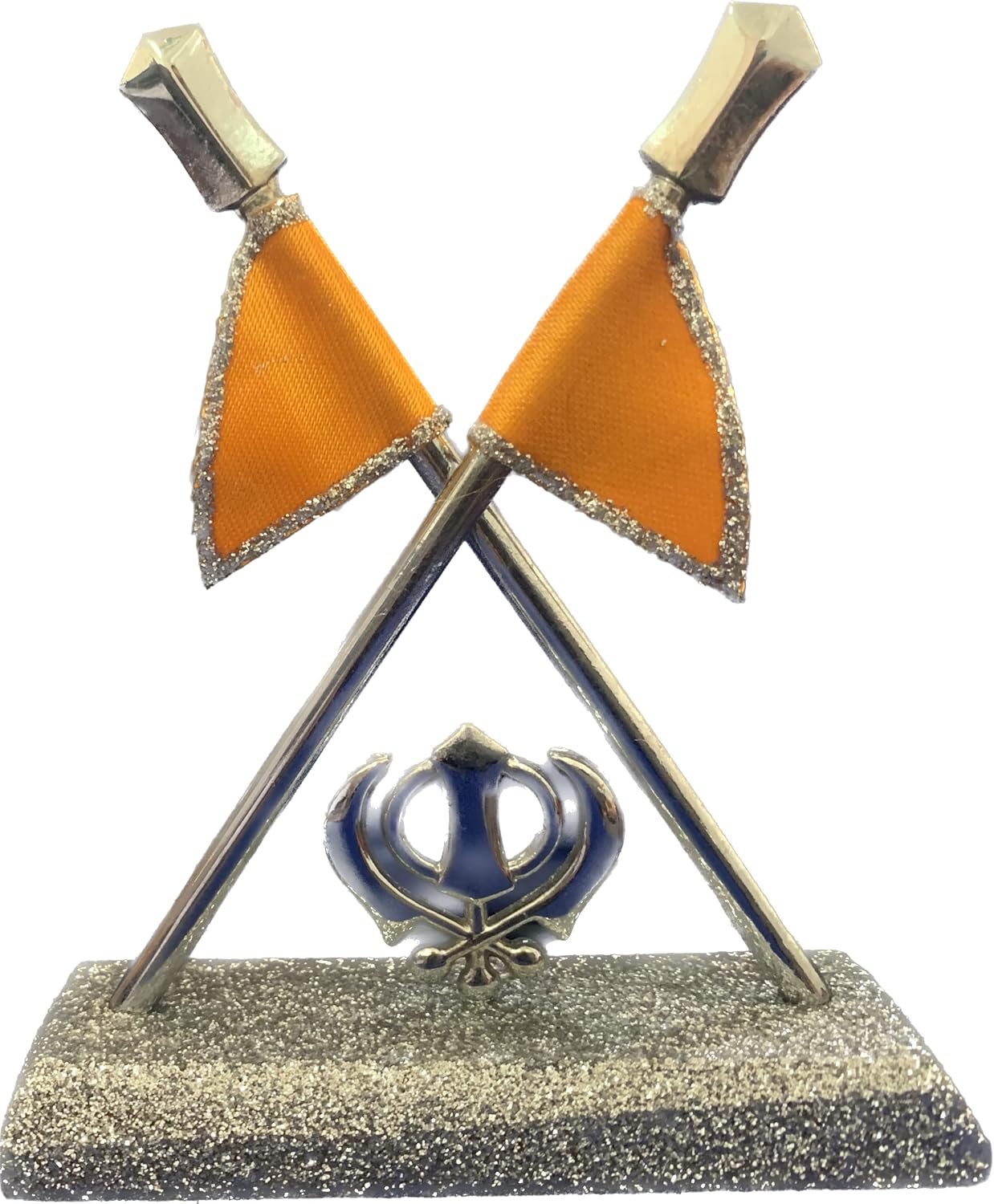 BEXCO Nishan Sahib Flag with Khanda Symbol – 4 Inch Sikh Religious Tabletop & Car Dashboard Decor, Silver Finish Metal Statue image 4
