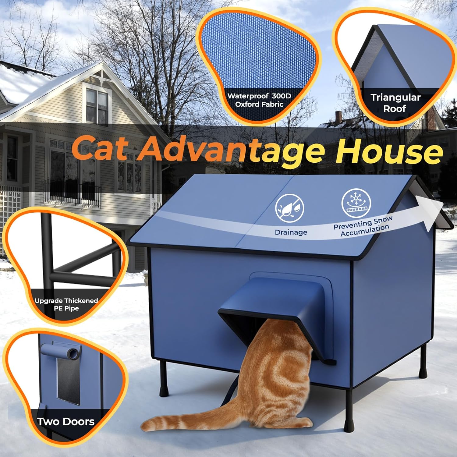 Heated Outdoor Cat House - Kokopro Cat Houses and Condos, with Heating Pad,Heated Cat Houses for Cats,100% Waterproof, Elevated Outdoor Feral Cat Shelter for Multiple Cats