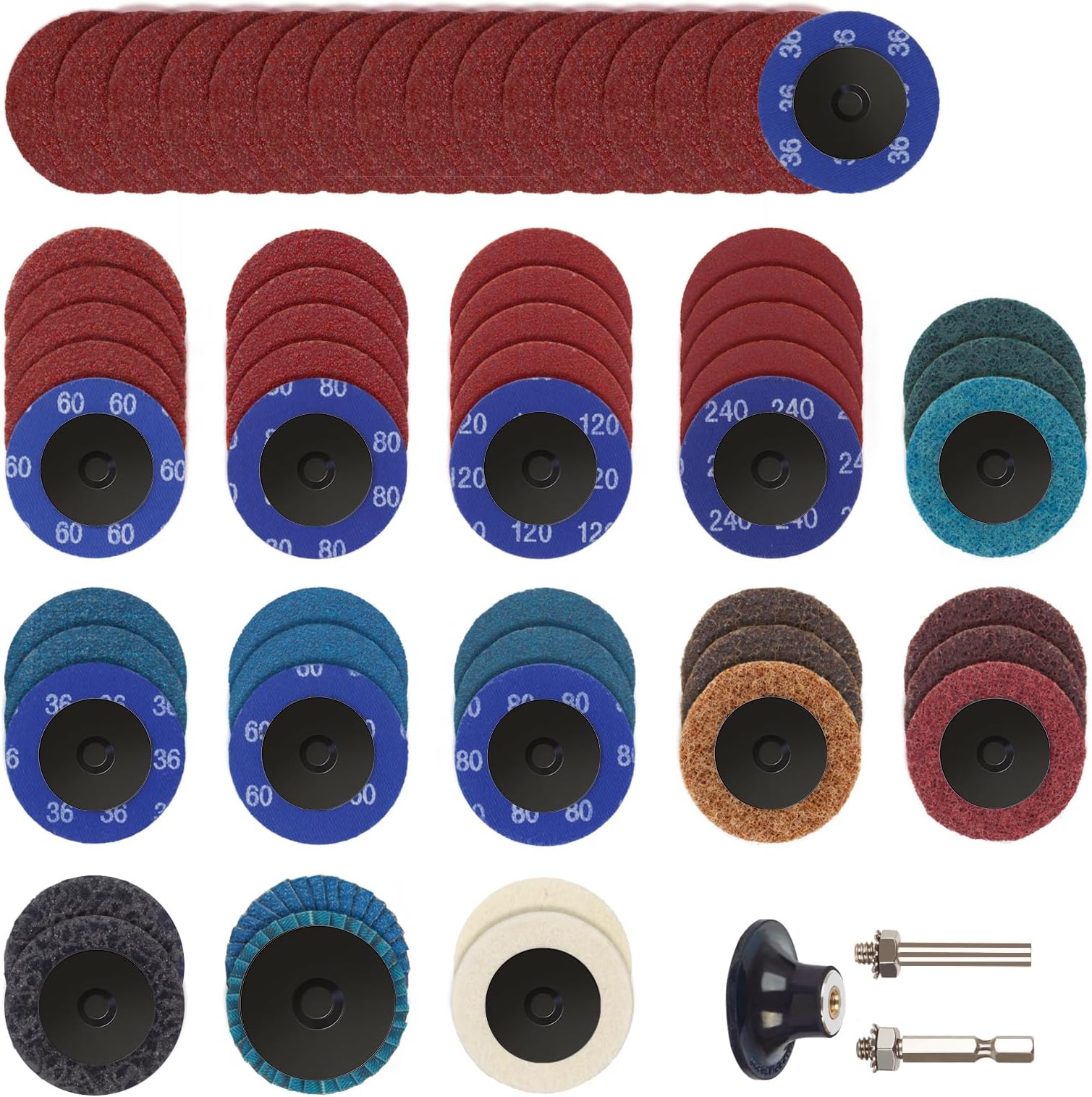 60Pcs Sanding Discs Set 2 inch Quick Change Disc with 1/4 inch Holder Surface Conditioning Disc for Die Grinder Surface Strip Grind Polish Burr Finish Rust Paint Removal