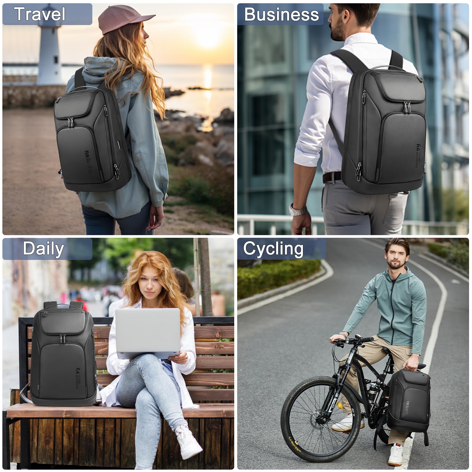 Mochila de Negocios Ordenador Portátil Laptop 17,3 Pulgadas | Grande para Hombre con Puerto USB Resistante al Agua Ultraligero Antirrobo Oficina Trabajo Viaje 30L (Negro)
