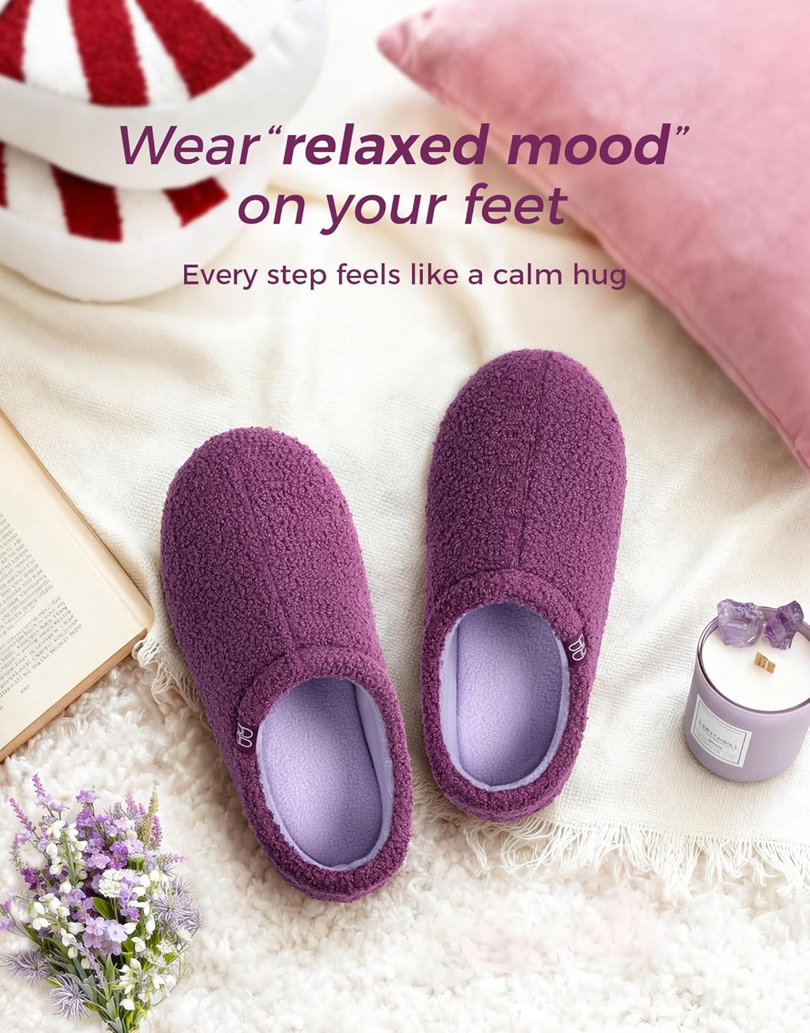 HomeTop Women's Fuzzy Curly Fur Memory Foam Loafer Slippers with Polar Fleece Lining - Image 3