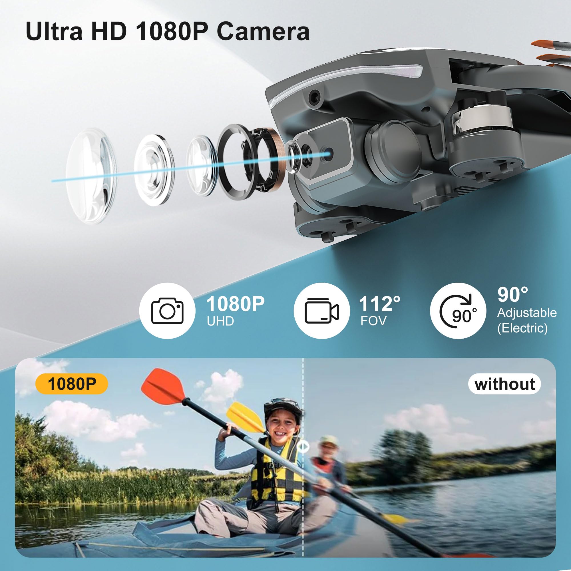 Dron con Cámara 1080P HD Plegable para Niños y Adultos, Motor Sin Escobillas, 2 Baterías (Negro)
