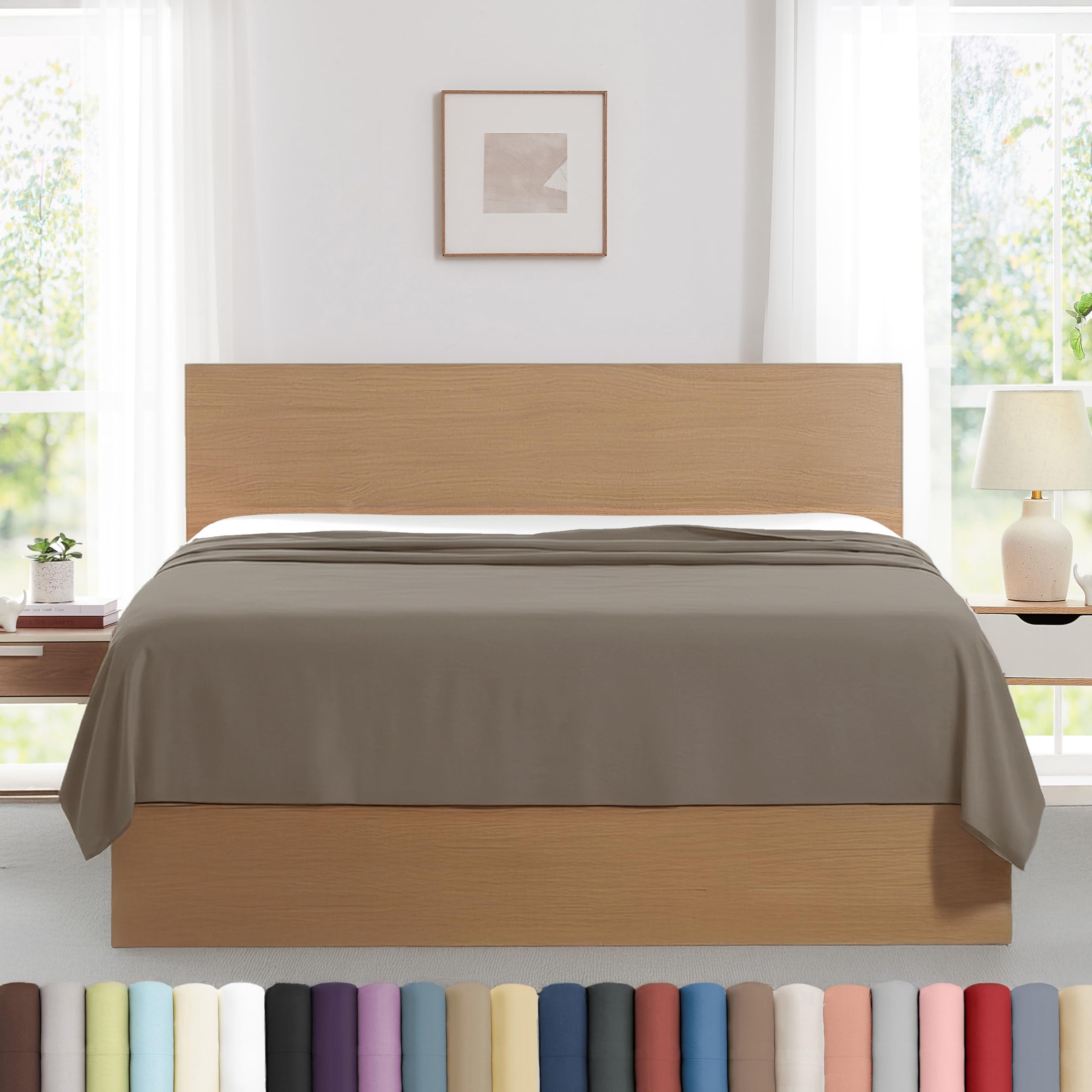 Southshore Fine Living, Inc. 2-Pack King Flat Sheet Only, Premium Oversized Bed Sheets, King Size Top Sheet 112" x 102" Stays Tucked on Deep Mattresses, Set of 2 Flat Sheets, Dark Taupe