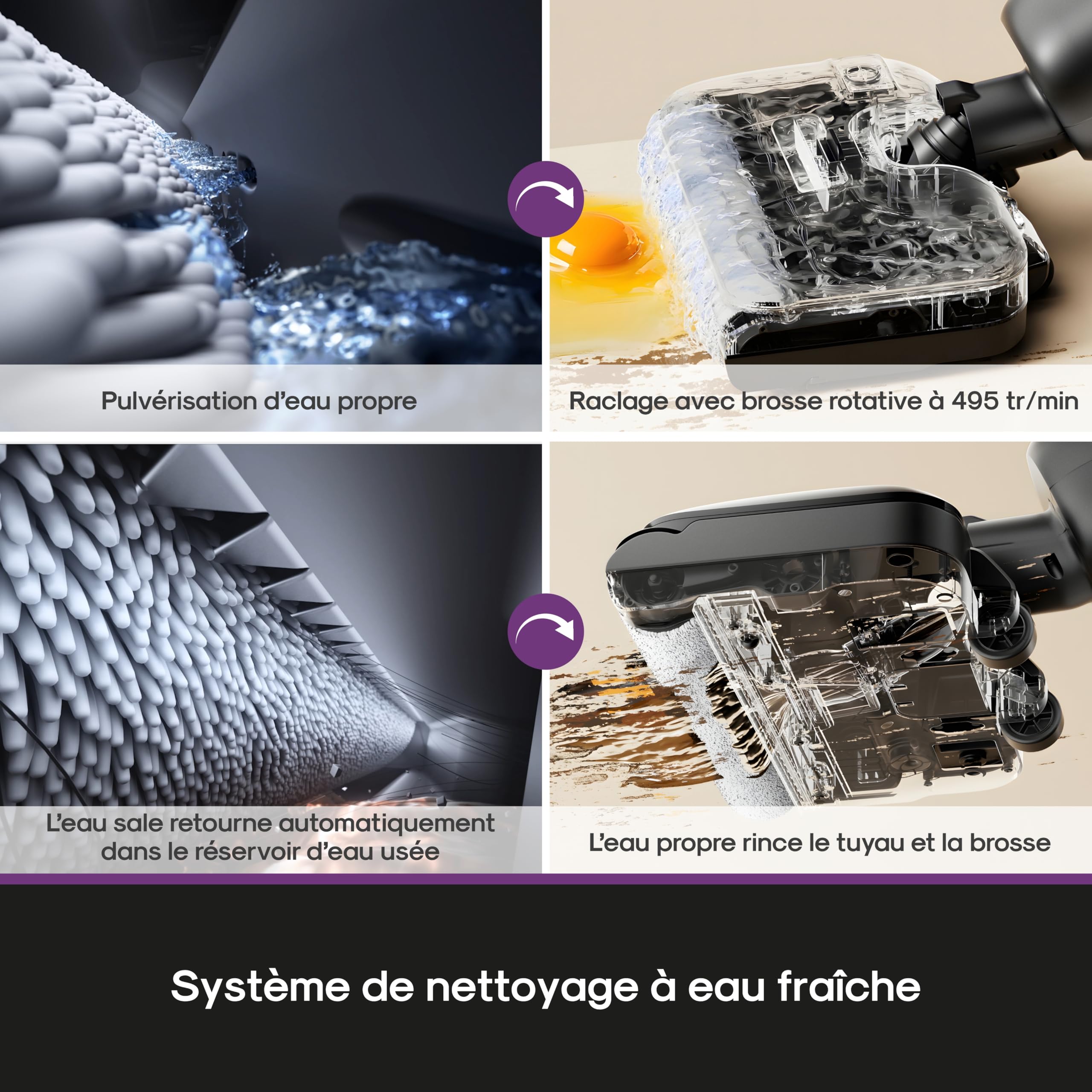 EUREKA FloorShine 460 Aspirateur Laveur Inclinaison à Plat 180° Hauteur 11,5 cm, Nettoyage Bords, Auto Séchage, 30 min Autonomie, Aspirateur Laveur Eau et Poussière, Grands Réservoirs, Anti-Emmêlement