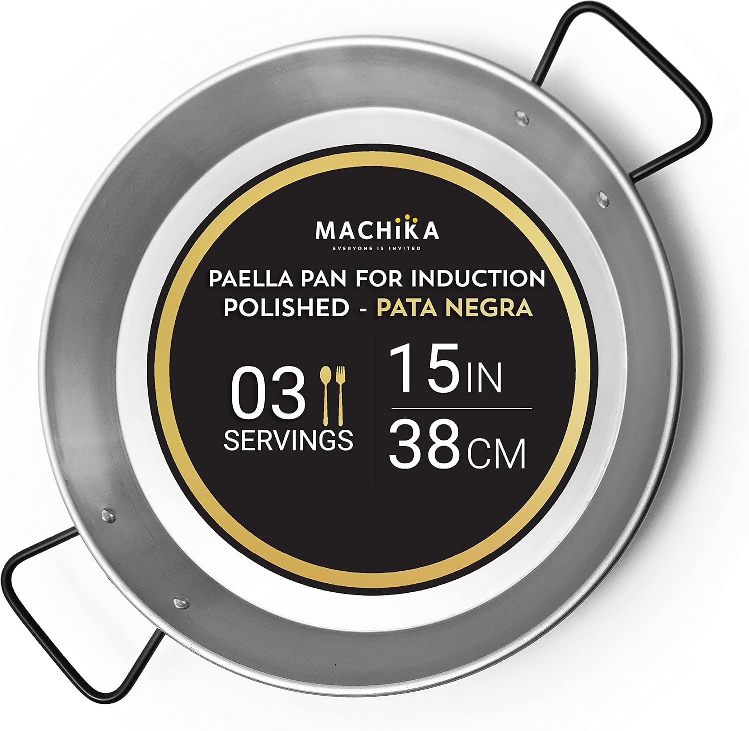 Machika Carbon Steel Pan | Professional Induction Cookware | Premium Polished Skillet for Cooking Mediterranean Food, Steaks & More | Ideal for Restaurants, Catering, Events | 3 Servings | 15 in |