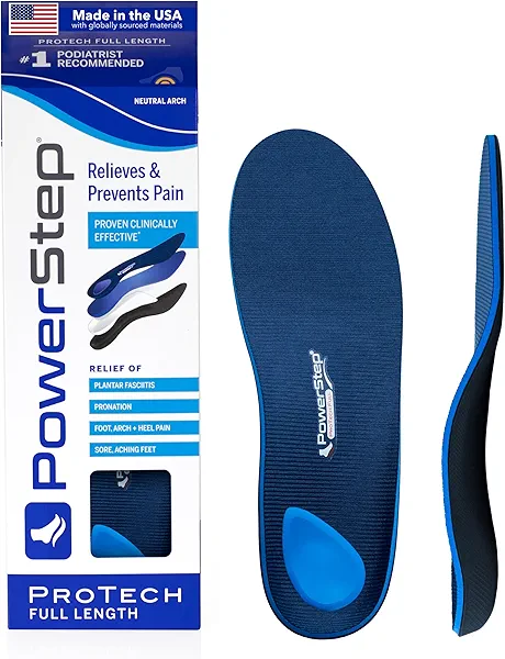 PowerStep ProTech Orthotic Insoles - Medical Grade Arch Support Inserts for Plantar Fasciitis Relief - Made in USA - Maximum Cushioning + ShockAbsorb Orthotics (M 9-9.5 W 11-11.5)