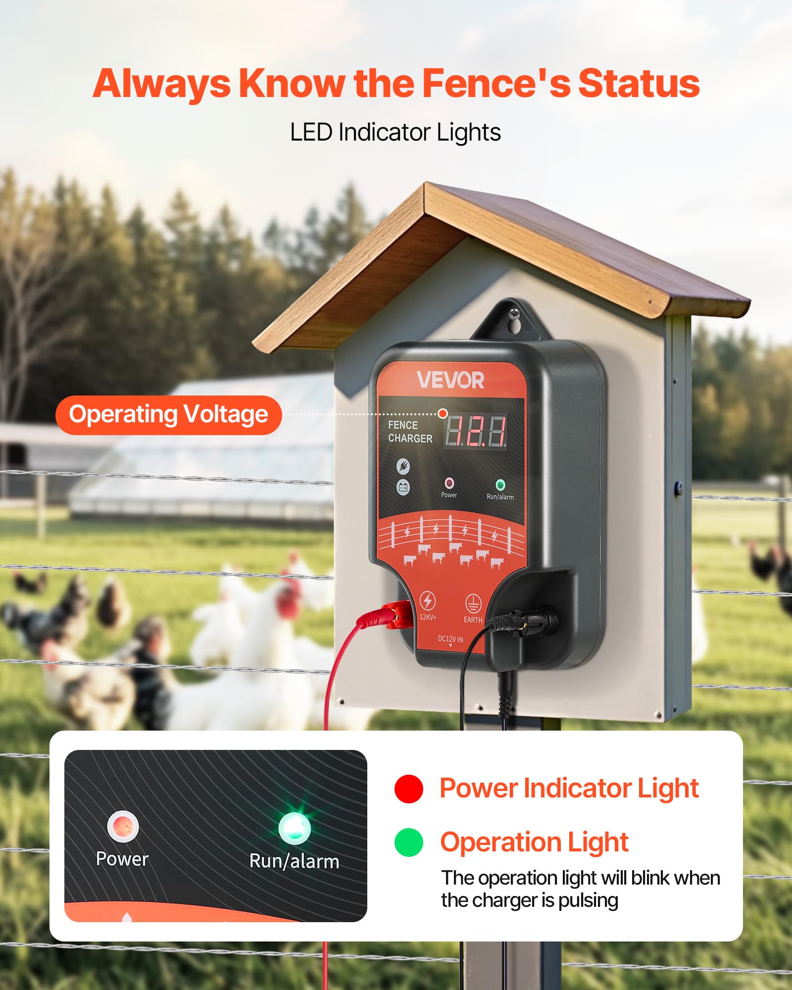 VEVOR Ładowarka do ogrodzeń elektrycznych, 10 kV, 3 J, ogrodzenie elektryczne AC/DC z wyświetlaczem LED, zapobiega przedostawaniu się dzikich zwierząt do drobiu hodowlanego