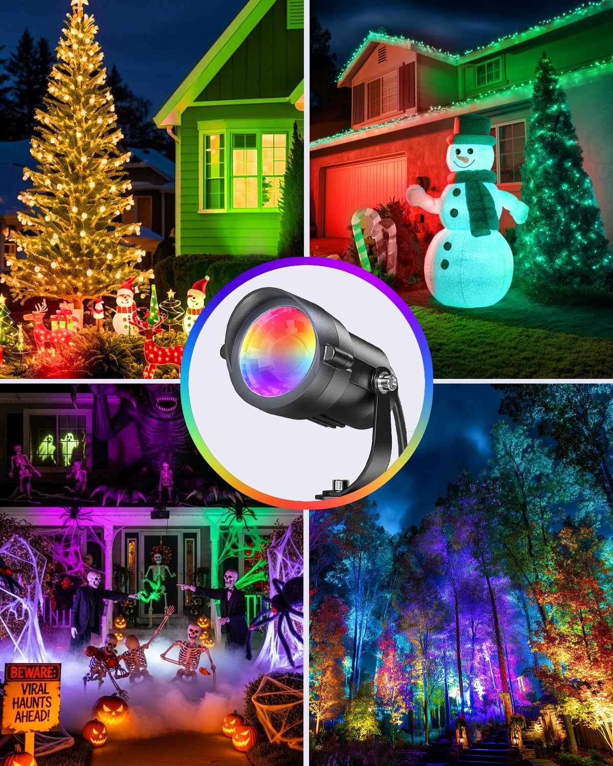 12W RGB Faretti da Giardino picchetto per Natale con Puntale a Terra + Telecomando, Faretto LED Dimmabile Controllo Cambio Colori con Alimentazione Elettrica, Timer Impermeabile per Giardino