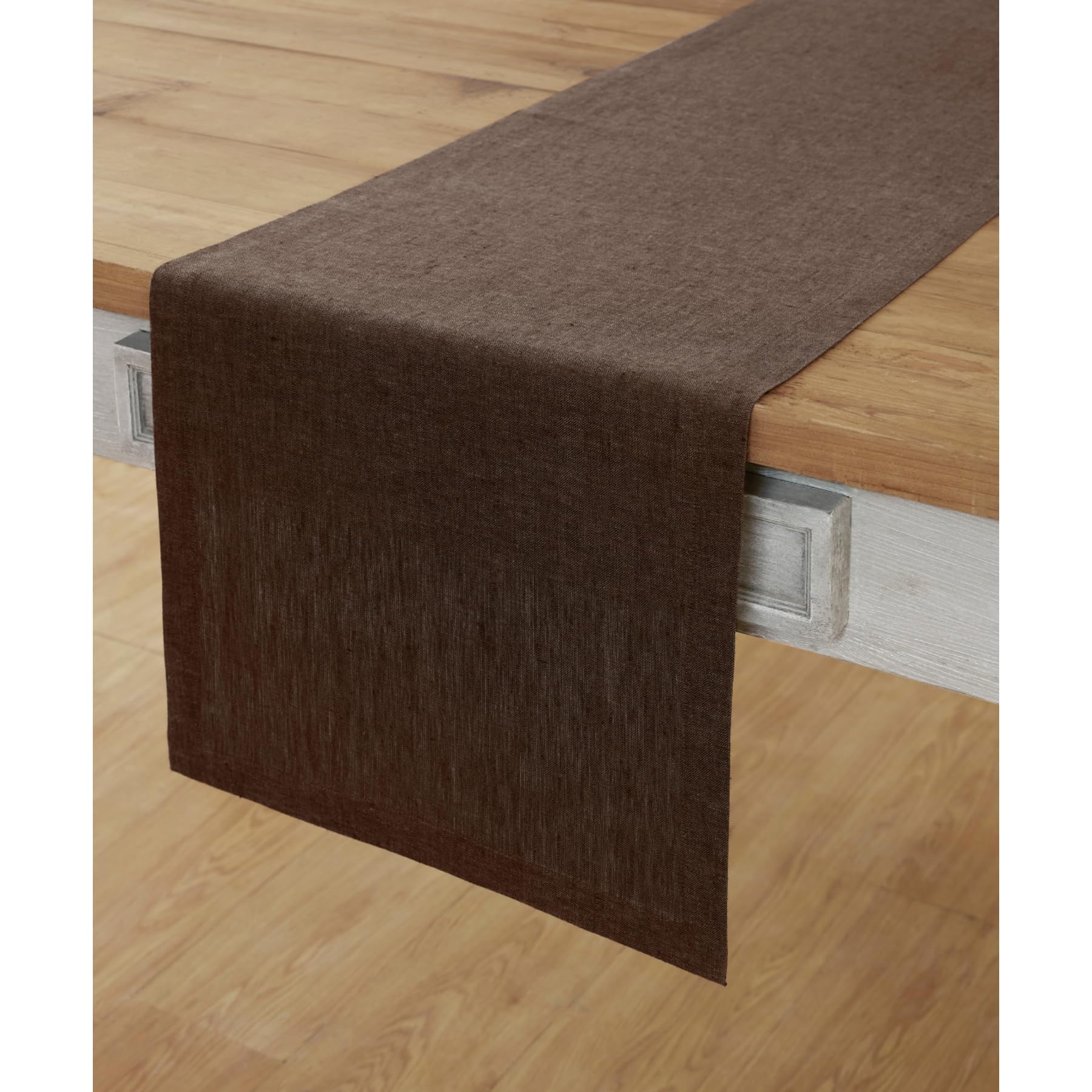 Solino Home Linen Table Runner 72 inches Long – 100% Pure Linen Chambray Brown Table Runner 14 x 72 Inch – Dresser Scarf Farmhouse Dining Table Runner for Indoor, Outdoor – Athena